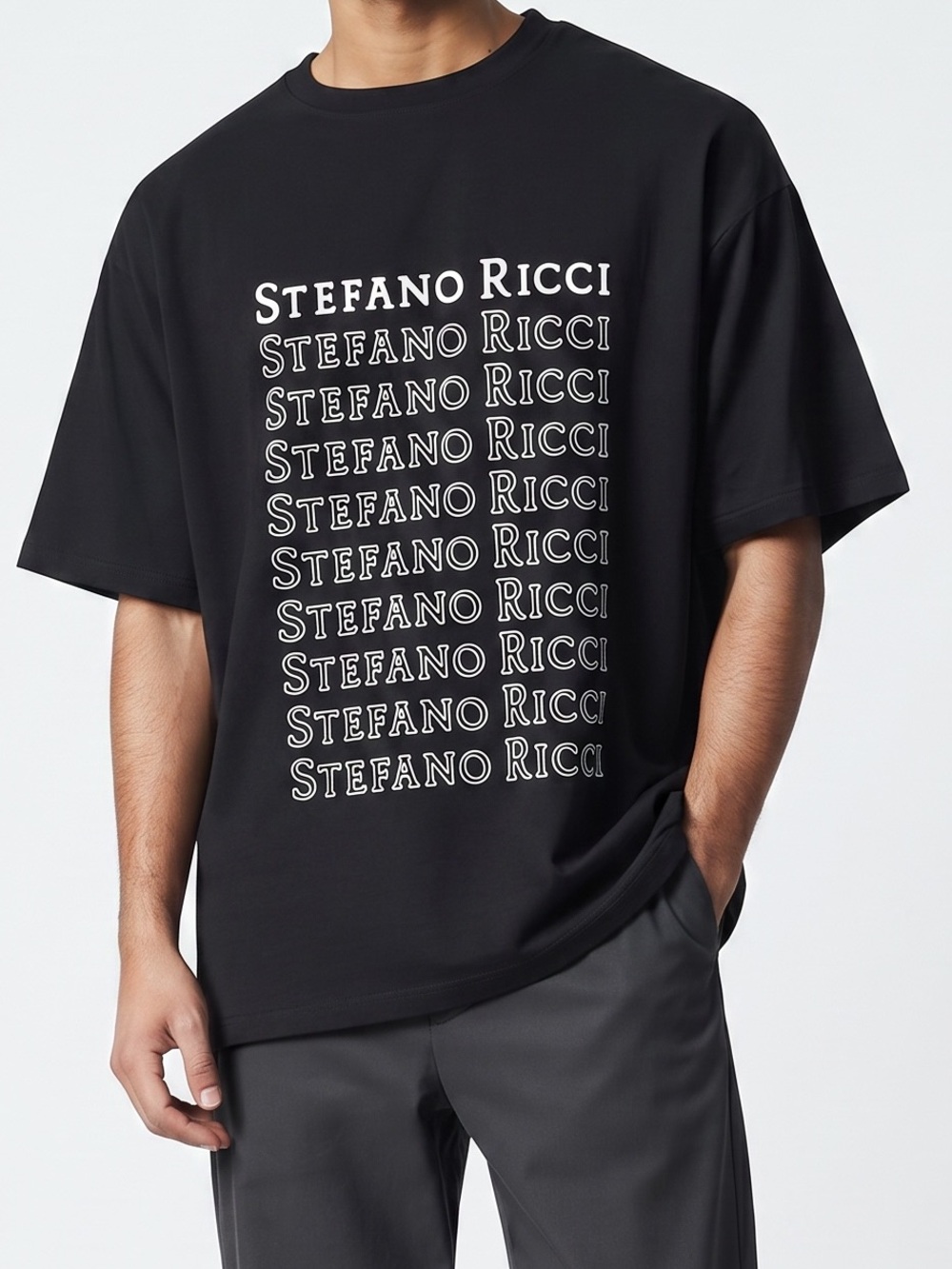 New Authentic Stefano Ricci T-shirt   Big Front Written Logo